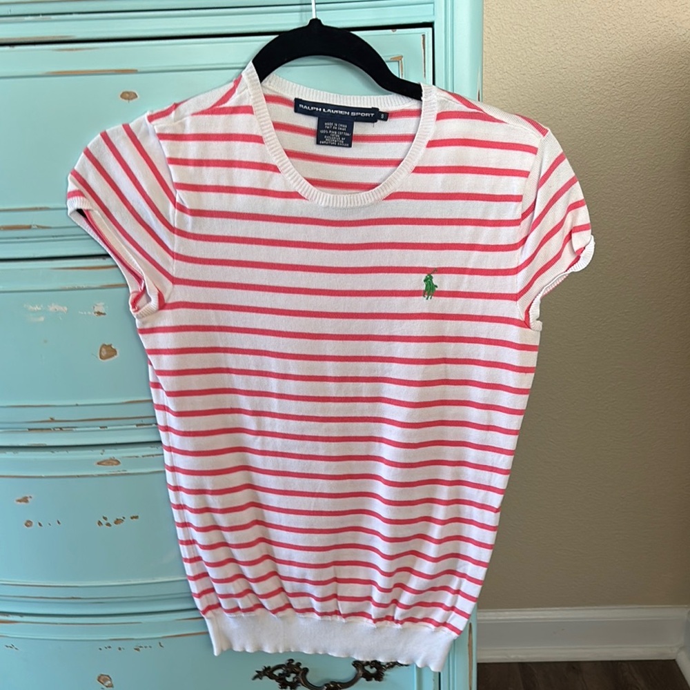 Ralph Lauren Pink and White Striped T-Shirt
